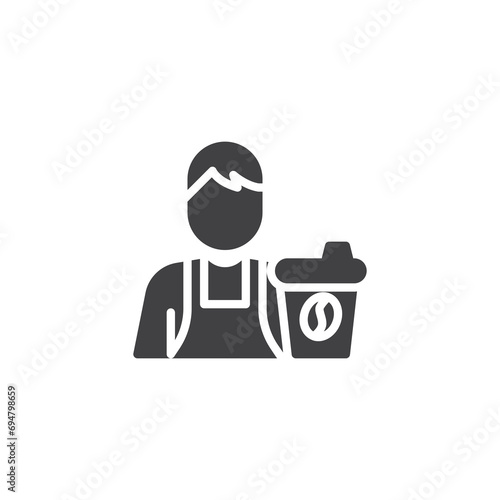 Barista with coffee cup vector icon