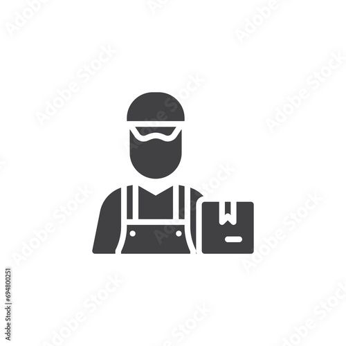 Man and delivery box vector icon