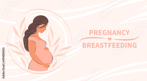 Pregnant woman, future mom. Pregnancy and motherhood concept.  Vector illustration.