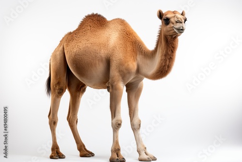 Portrait of a camel on a white background.