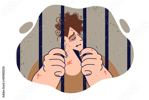 Sad man went to prison after committing crime and breaking law entailing criminal liability