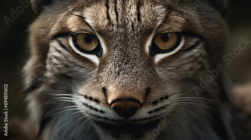 hyperrealistic photo capturing the fierce eyes of a wild lynx