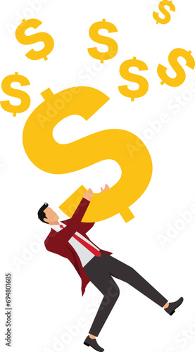 Debt Businessman, Businessman under the dollar symbol