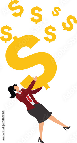 Debt Businesswoman, Businesswoman under the dollar symbol