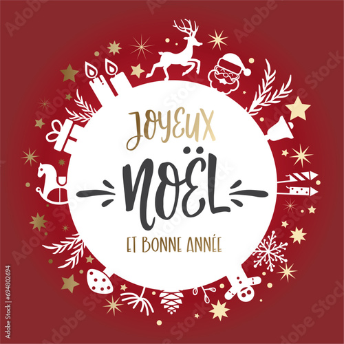  Joyeux Noel et Bonne Année en français - carte de voeux doré et rouge