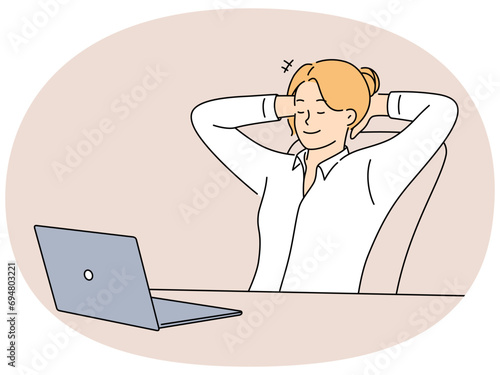 Happy businesswoman relax in office