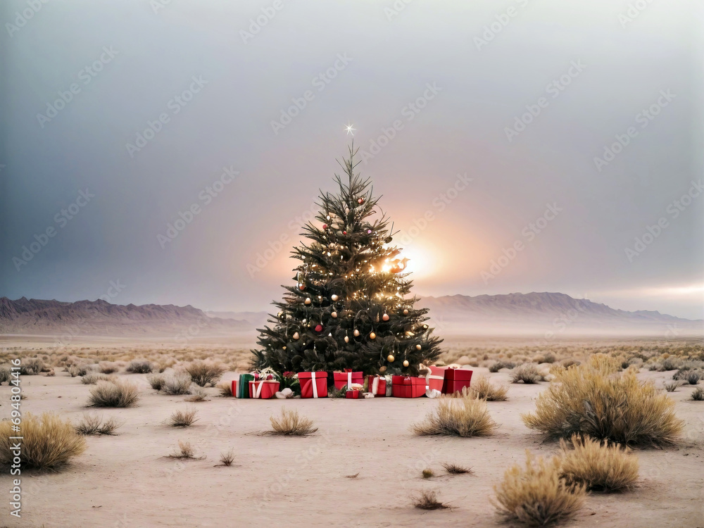 A Christmas Tree Standing Tall in the Desert