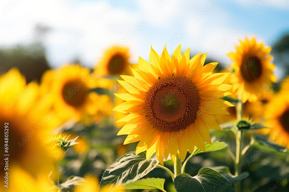 Fototapeta premium close up shot of sunflower blooming in spring made with AI 