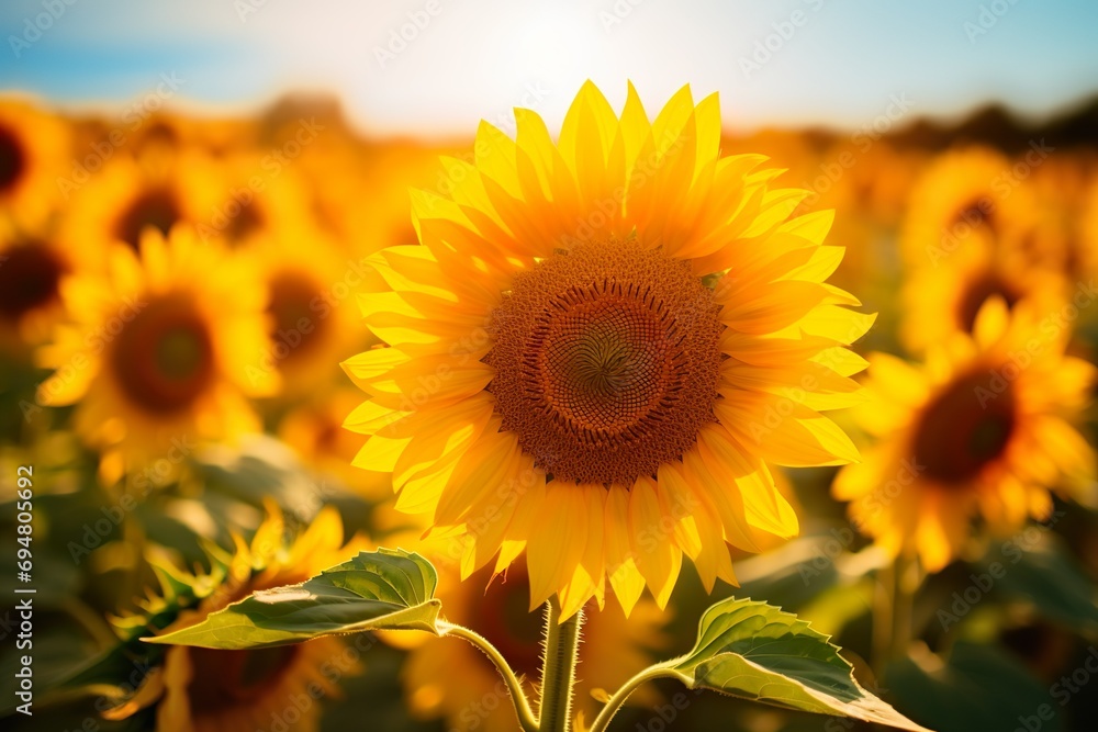 Obraz premium close up shot of sunflower blooming in spring made with AI 
