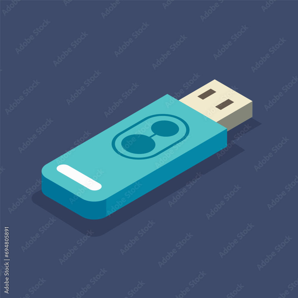 USB flash drive. Isometry. Vector isometric illustration. Flash drive. USB external drive in horizontal position isolated on dark solid background. USB flash drive. Isometry. Vector isometric illustration. Flash drive. USB external drive in horizontal position isolated on dark solid background.