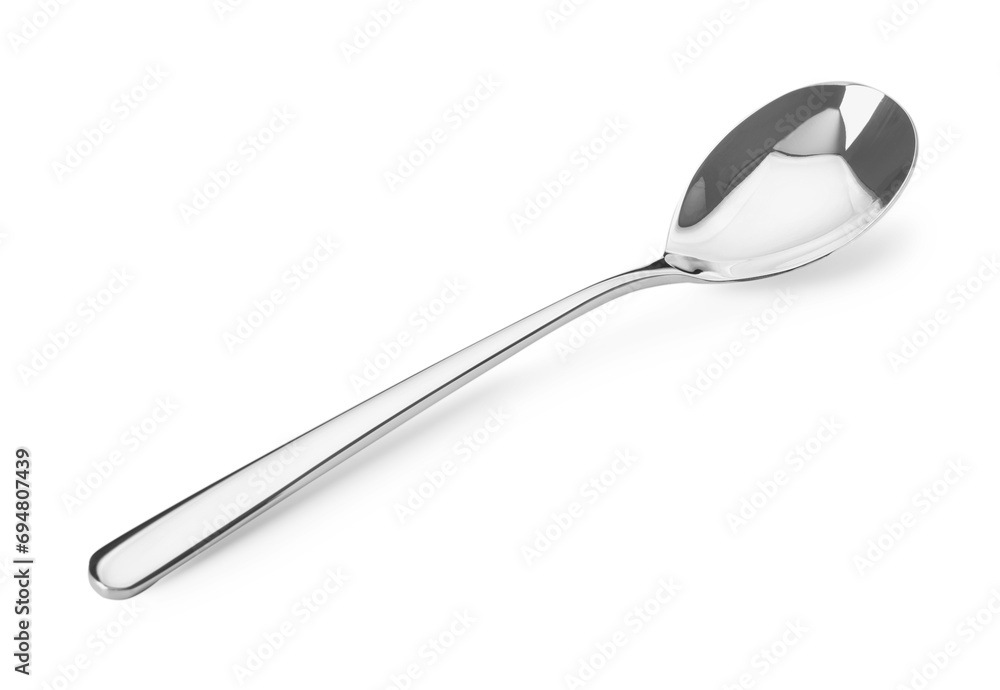 One shiny silver spoon isolated on white One shiny silver spoon isolated on white