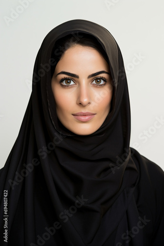 a woman wearing a black hijab and a black shirt