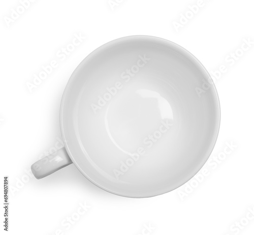 Ceramic cup isolated on white, top view