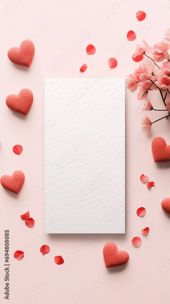 Greeting Card Mockup with Copy Space. Flowers on paper background for Valentine's Day and Wedding projects.