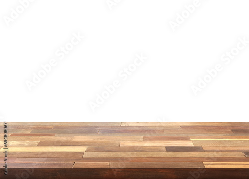 Empty wooden table front view on a white background