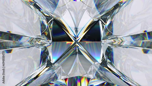 kaleidoscope rotate of Gemstone diamond or shiny glass triangular texture. 3d render, 3d animation