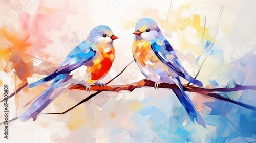 Couple of birds transparent watercolour, pastel colour pallet. Luxury background. Generative AI