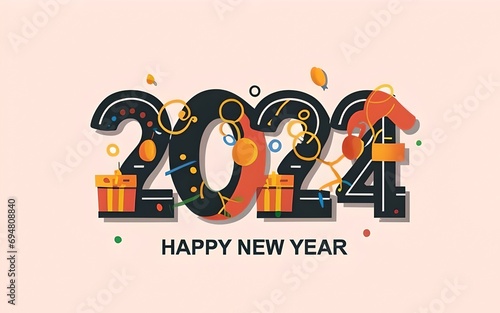 Happy New Year 2024 background  card design  beautiful design  poster  banner  Bright light  gifts