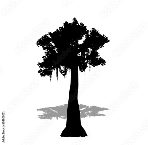 Set or collection of Kapok tree as a black silhouette on white background. Concept or conceptual vector for nature, planet, ecology and conservation, strength, endurance and  beauty