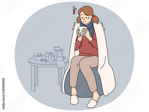 Unhealthy woman suffer with flu