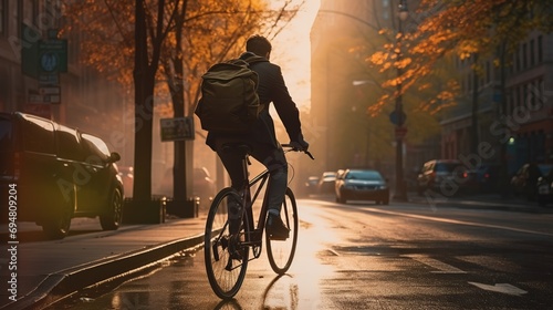 Person Commuting by bike early in the morning © Boraryn