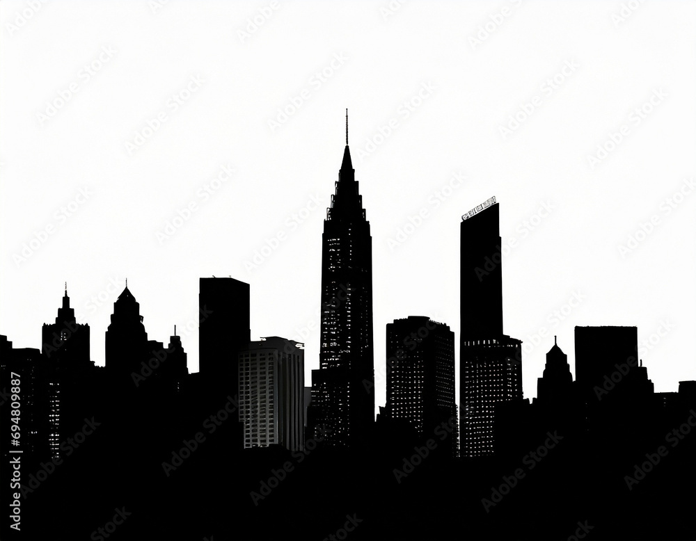 city skyline silhouette black and white background