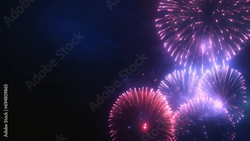 4K loop of real colorful fireworks festival in the sky display at night during national holiday, new year party or celebration event. glowing fireworks show. eve fireworks. independence day, 4 of July photo