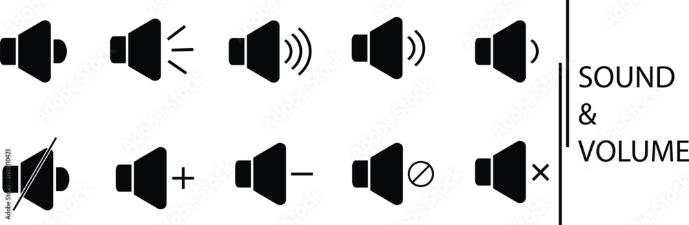 Icon set of sound and volume. Icon set of sound and volume.