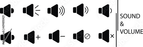 Icon set of sound and volume. 