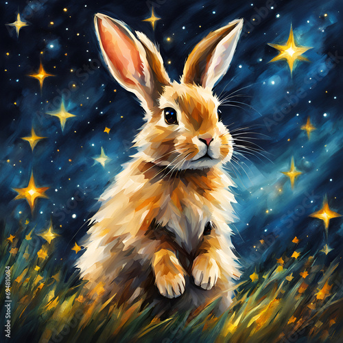 hare on the background of the night sky watercolor