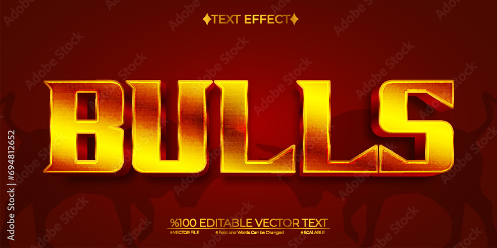Gold and Red Bulls Editable Vector 3D Text Effect