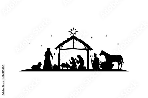 Illustration Birth of Christ, Silhouette Christmas christian nativity scene