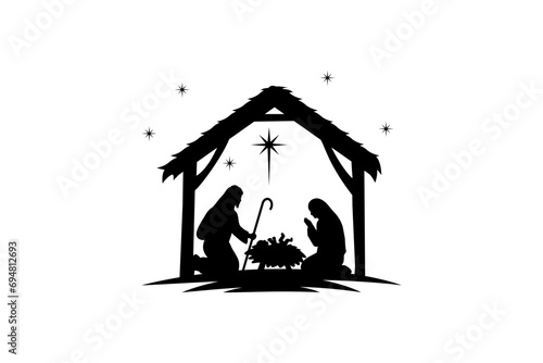 Illustration Birth of Christ, Silhouette Christmas christian nativity scene