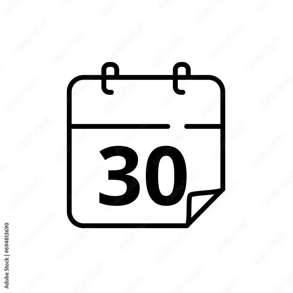 Simple flat calendar icon with specific day marked at 30. Vector illustration for websites, blogs and graphic resources. Simple flat calendar icon with specific day marked at 30. Vector illustration for websites, blogs and graphic resources.