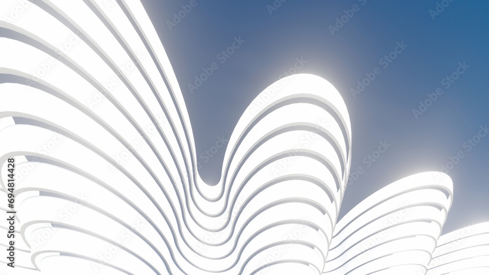 Naklejka premium 3d render futuristic architecture background white stripes of building facade