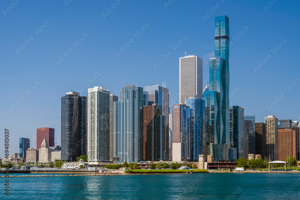 Downtown skyline from Lake Michigan, Chicago, Illinois, USA Downtown skyline from Lake Michigan, Chicago, Illinois, USA