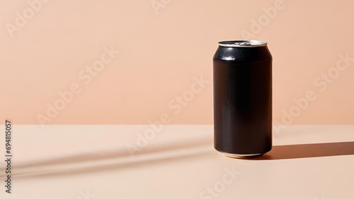 Isolated Black Drink Can. Refreshing Cold Soda Beverage in Shiny Metallic Aluminum Container Generative Ai. Concept for Design