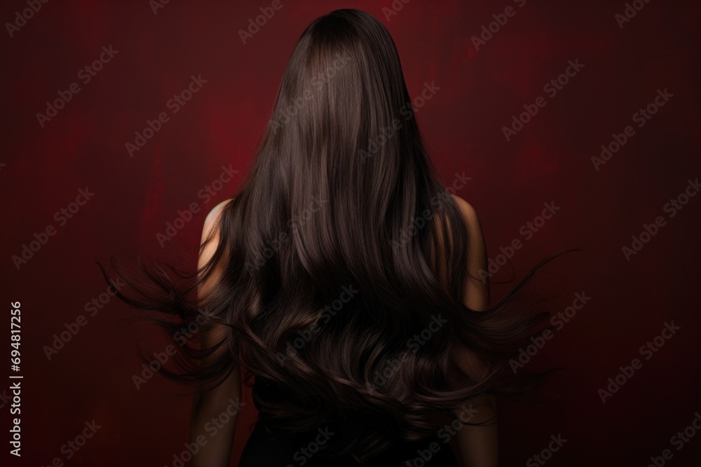 Beautiful young woman with long brown hair on a dark red background Beautiful young woman with long brown hair on a dark red background