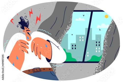 Unhappy man stay at home suffer from anxiety