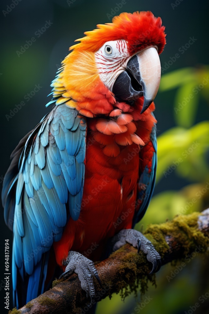 Fototapeta premium Colorful macaw in the Amazon rainforest, Generative AI