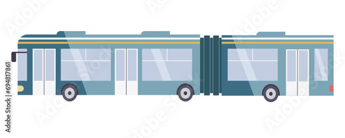 Long articulated bus or a stretch bus, modern public city transport. Isolated vector illustration in flat design
