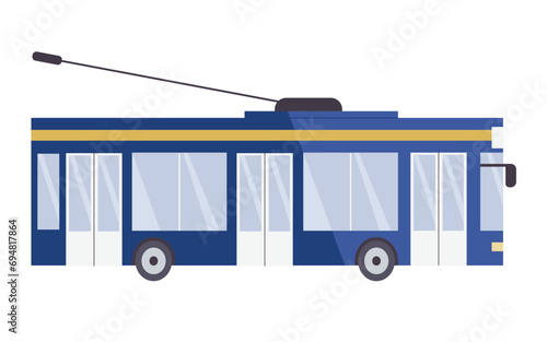 Modern public trolleybus, city passenger vehicle with overhead wires. Isolated vector illustration in flat design