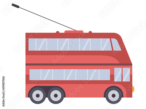 Retro double deck trolleybus in flat design, isolated vector illustration