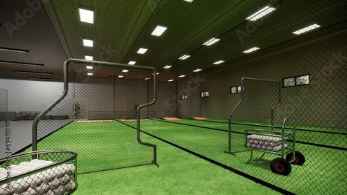 Indoor Batting Cages For Baseball & Softball 3d rendering illustration
