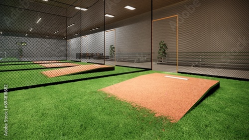 Indoor Batting Cages For Baseball & Softball 3d rendering illustration