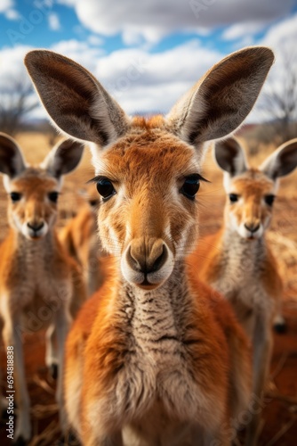 Group of kangaroos in the Australian outback, Generative AI