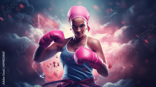 boxer pink gloves cancer day, woman fight © pier