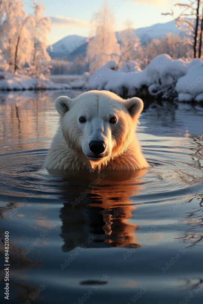Polar bear in the Arctic wilderness, Generative AI