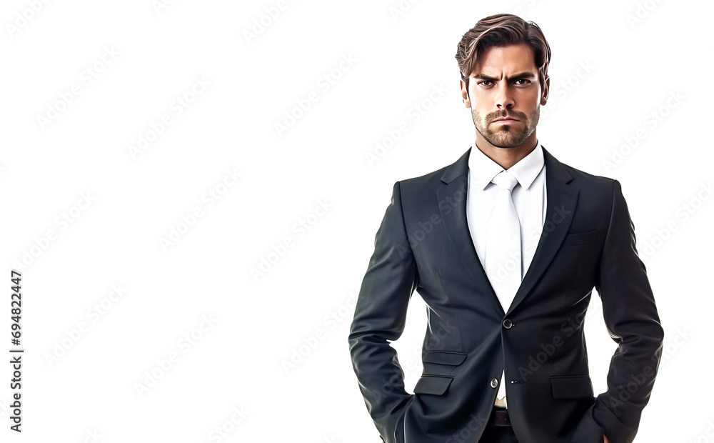 Young male confident businessman, white background isolate. Successful professional in suit, tie, entrepreneur. Young male confident businessman, white background isolate. Successful professional in suit, tie, entrepreneur.
