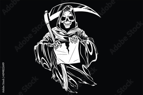 reaper illustration tearing a paper (ID: 694822649)